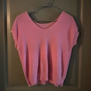 Women's Pink Waffle Knit Short Sleeve Top